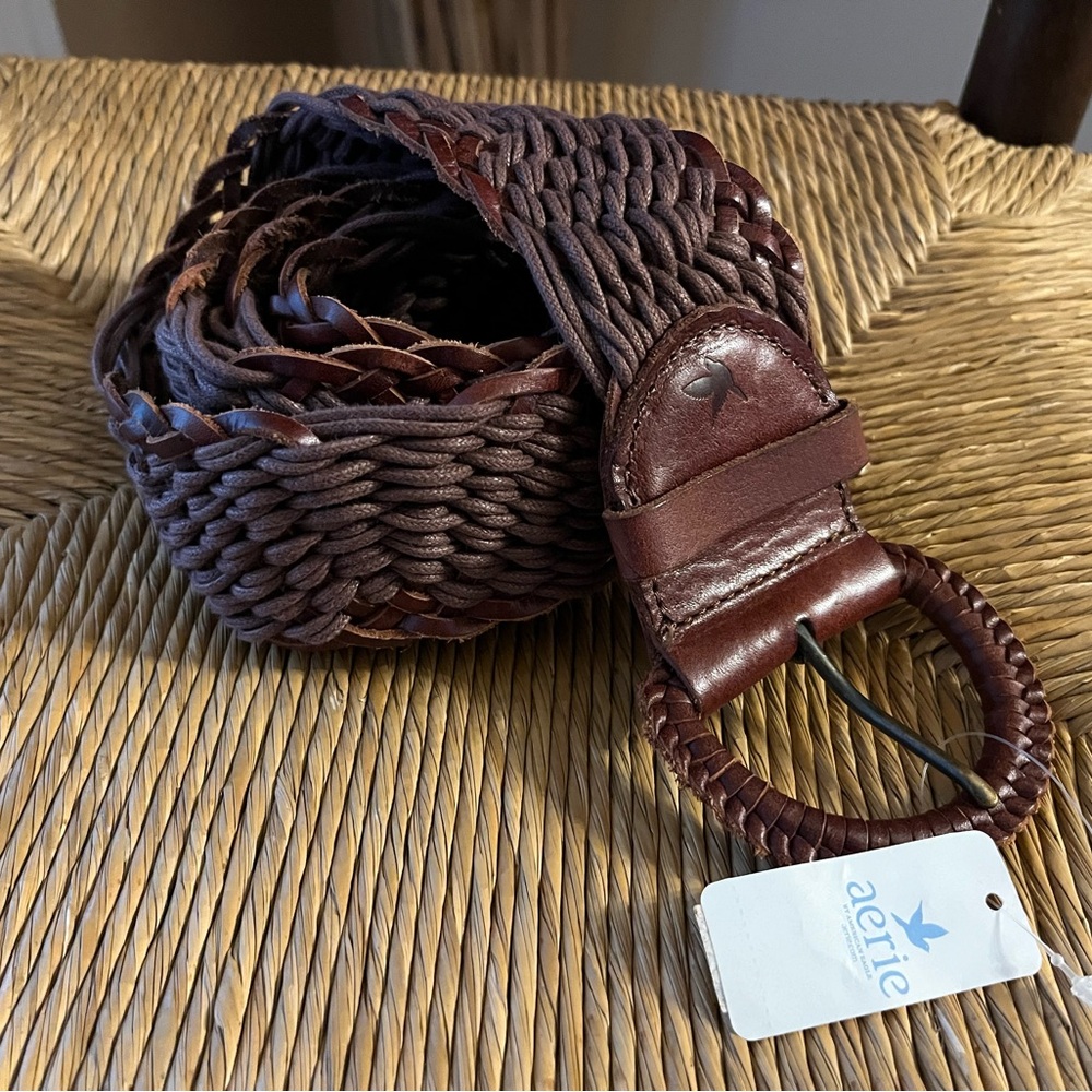 🆕 Aerie Brown Woven Thick Boho Chic Leather mix Belt Statement Accessory SZ L/XL